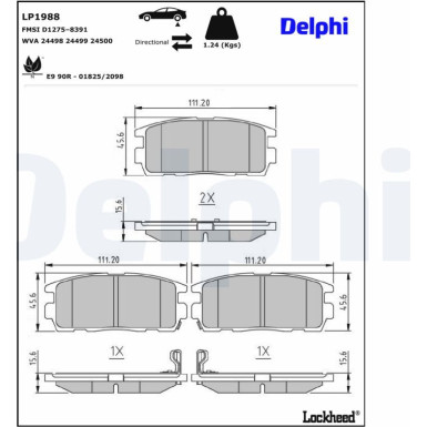 Delphi | Bremsbelagsatz, Scheibenbremse | LP1988