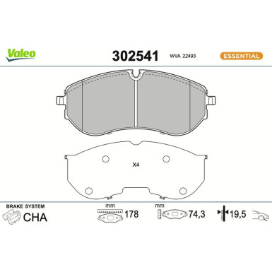 Valeo Bremsbelagsatz, Scheibenbremse ESSENTIAL 302541