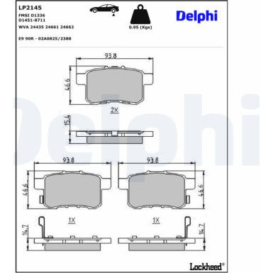 Delphi | Bremsbelagsatz, Scheibenbremse | LP2145