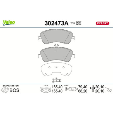 Valeo Bremsbelagsatz, Scheibenbremse EXPERT 302473A