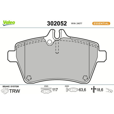 Valeo Bremsbelagsatz, Scheibenbremse ESSENTIAL 302052