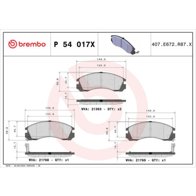 P 54 017X Bremsbelagsatz, Scheibenbremse XTRA LINE