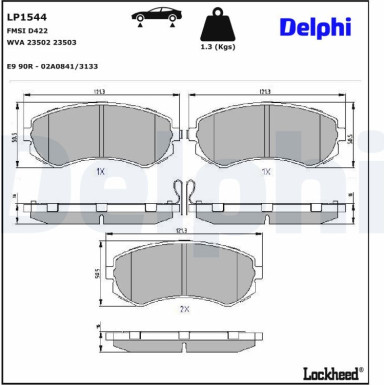 Delphi | Bremsbelagsatz, Scheibenbremse | LP1544
