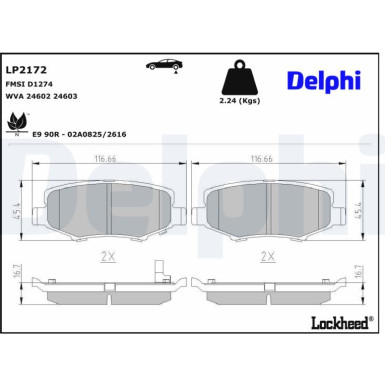 Delphi | Bremsbelagsatz, Scheibenbremse | LP2172