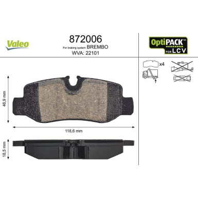 Valeo Bremsbelagsatz, Scheibenbremse OPTIPACK for LCV 872006