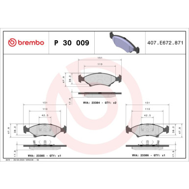 Brembo Bremsbelagsatz, Scheibenbremse PRIME LINE P 30 009