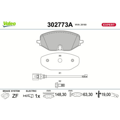 Valeo Bremsbelagsatz, Scheibenbremse EXPERT 302773A