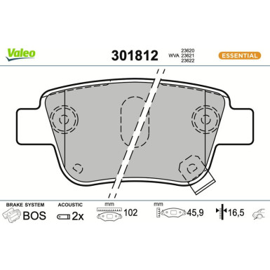 Valeo Bremsbelagsatz, Scheibenbremse ESSENTIAL 301812