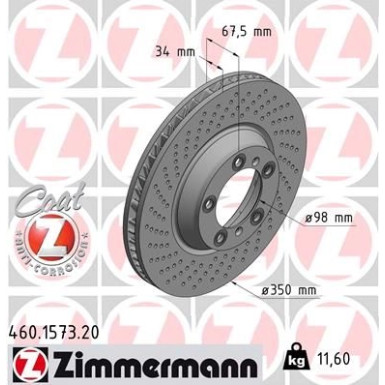 ZIMMERMANN COAT Z 460.1573.20 Bremsscheibe für PORSCHE 911