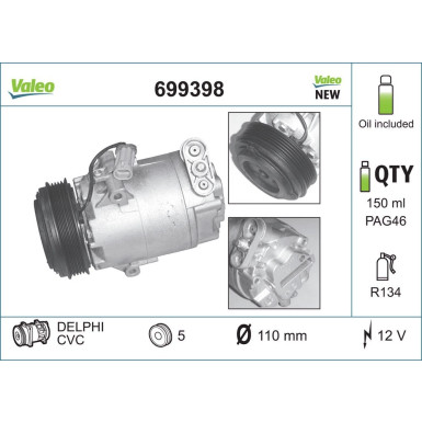 699398 Kompressor, Klimaanlage VALEO CORE-FLEX
