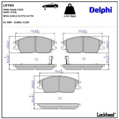 Delphi Bremsbelagsatz, Scheibenbremse LP704