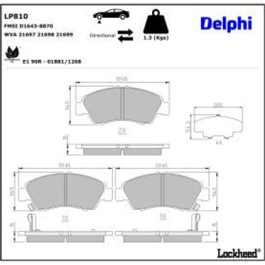 Delphi Bremsbelagsatz, Scheibenbremse LP810