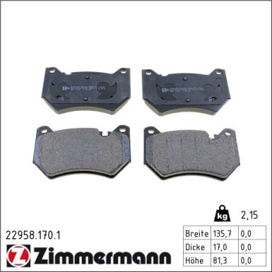 Zimmermann Bremsbelagsatz, Scheibenbremse 22958.170.1 Zimmermann Bremsbelagsatz, Scheibenbremse 22958.170.1