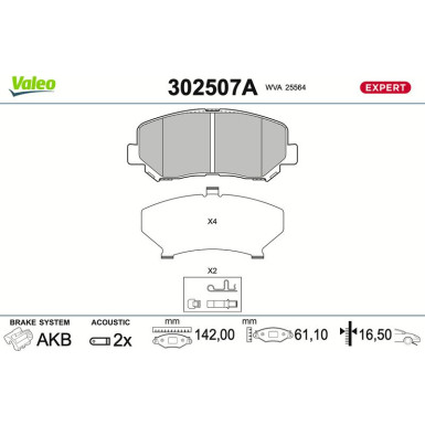 Valeo Bremsbelagsatz, Scheibenbremse EXPERT 302507A