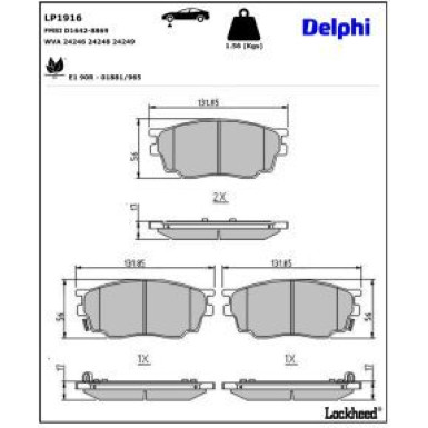 Delphi Bremsbelagsatz, Scheibenbremse LP1916