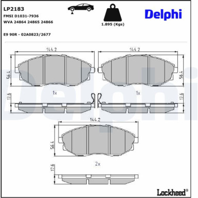 Delphi | Bremsbelagsatz, Scheibenbremse | LP2183 Delphi | Bremsbelagsatz, Scheibenbremse | LP2183
