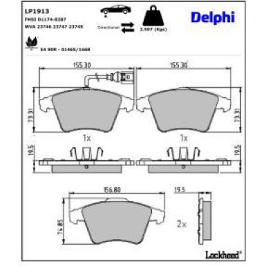 Delphi Bremsbelagsatz, Scheibenbremse LP1913