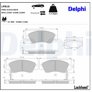 Delphi | Bremsbelagsatz, Scheibenbremse | LP810