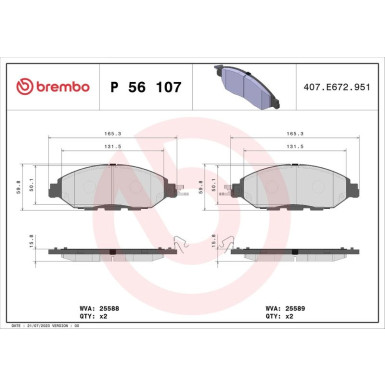 Brembo Bremsbelagsatz, Scheibenbremse PRIME LINE P 56 107