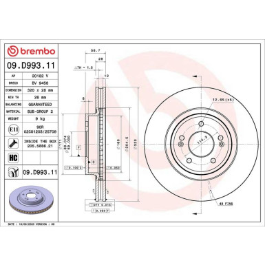 09.D993.11 Bremsscheibe PRIME LINE - UV Coated