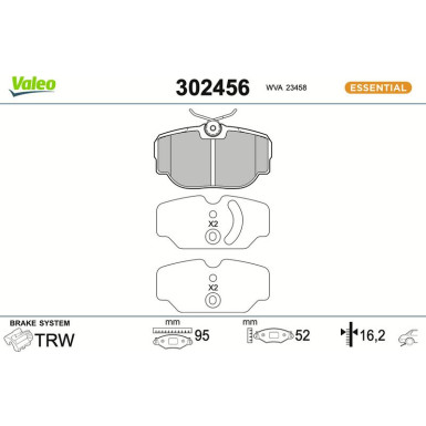 Valeo Bremsbelagsatz, Scheibenbremse ESSENTIAL 302456