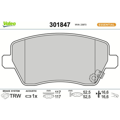 Valeo Bremsbelagsatz, Scheibenbremse ESSENTIAL 301847