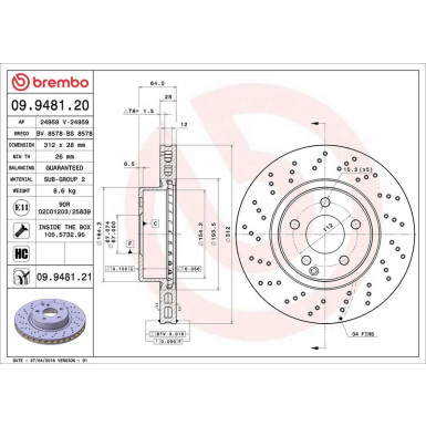 09.9481.21 Bremsscheibe PRIME LINE - UV Coated