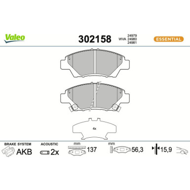 Valeo Bremsbelagsatz, Scheibenbremse ESSENTIAL 302158