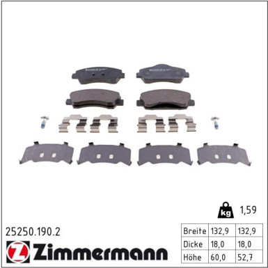 Zimmermann Bremsbelagsatz, Scheibenbremse 25250.190.2