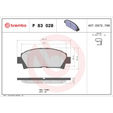 Brembo Bremsbelagsatz, Scheibenbremse PRIME LINE P 83 028