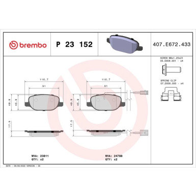 Brembo Bremsbelagsatz, Scheibenbremse PRIME LINE P 23 152