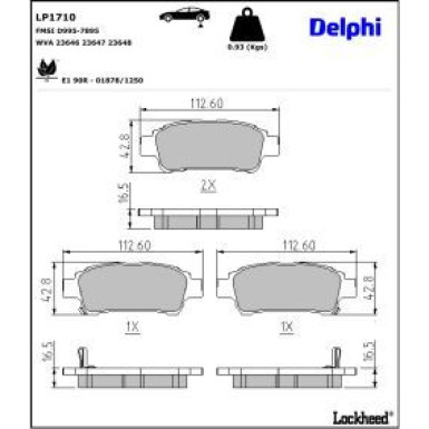 Delphi Bremsbelagsatz, Scheibenbremse LP1710