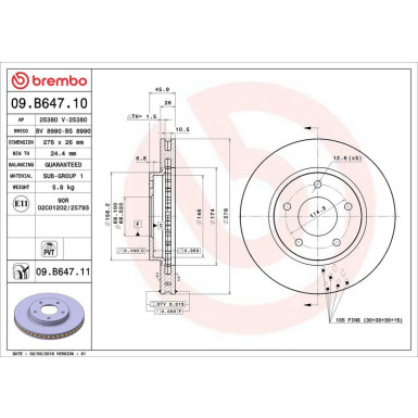 Brembo Bremsscheibe PRIME LINE - UV Coated 09.B647.11 Brembo Bremsscheibe PRIME LINE - UV Coated 09.B647.11