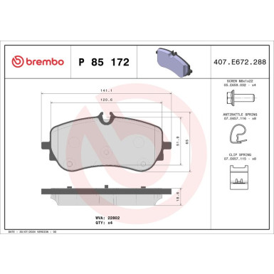 Brembo Bremsbelagsatz, Scheibenbremse PRIME LINE P 85 172