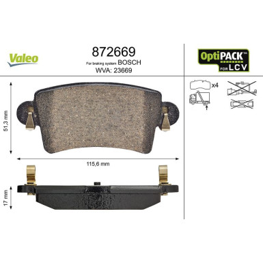 Valeo Bremsbelagsatz, Scheibenbremse OPTIPACK for LCV 872669