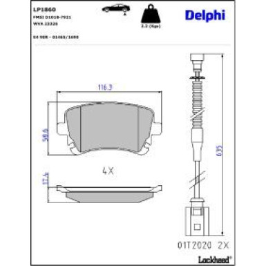 Delphi Bremsbelagsatz, Scheibenbremse LP1860