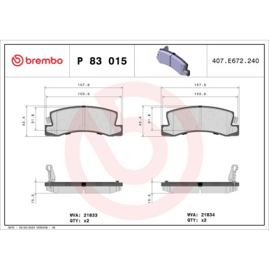 Brembo Bremsbelagsatz, Scheibenbremse PRIME LINE P 83 015