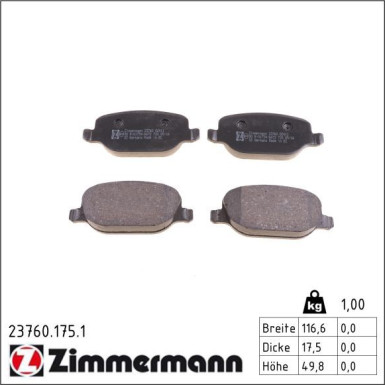 Zimmermann Bremsbelagsatz, Scheibenbremse 23760.175.1