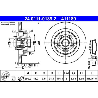 ATE | Bremsensatz, Scheibenbremse | 24.0111-0189.2 + 13.0460-2740.2