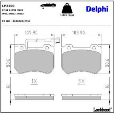 Delphi Bremsbelagsatz, Scheibenbremse LP2200