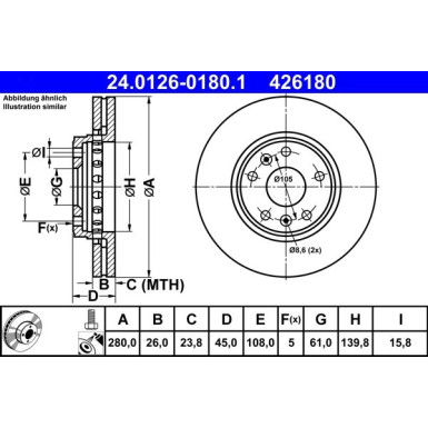 ATE | Bremsensatz, Scheibenbremse | 24.0126-0180.1, 13.0460-2743.2