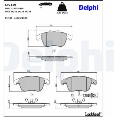Delphi | Bremsbelagsatz, Scheibenbremse | LP2110