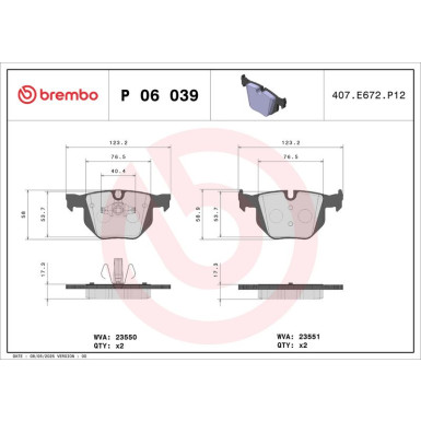 Brembo | Bremsbelagsatz, Scheibenbremse | P 06 039