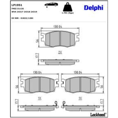 Delphi Bremsbelagsatz, Scheibenbremse LP1951