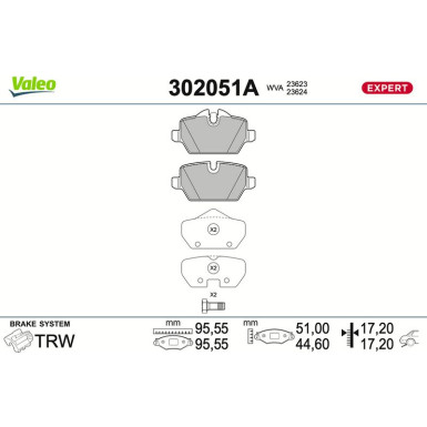Valeo Bremsbelagsatz, Scheibenbremse EXPERT 302051A