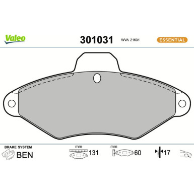 Valeo Bremsbelagsatz, Scheibenbremse ESSENTIAL 301031