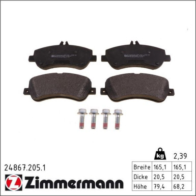 Zimmermann Bremsbelagsatz, Scheibenbremse 24867.205.1