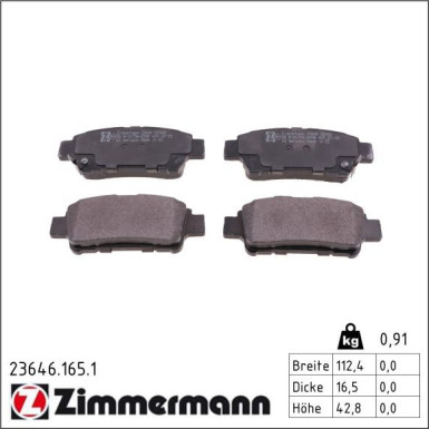 Zimmermann Bremsbelagsatz, Scheibenbremse 23646.165.1