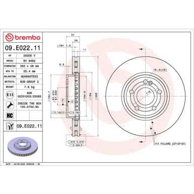 09.E022.11 Bremsscheibe PRIME LINE - UV Coated