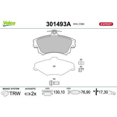 Valeo | Bremsbelagsatz, Scheibenbremse | 301493A Valeo | Bremsbelagsatz, Scheibenbremse | 301493A